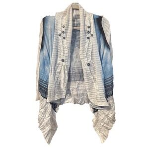Ania A Womens Crush Sleeve Open Blue White Jacket Wrap Size L